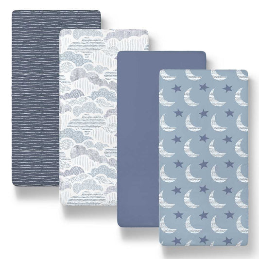 Soft Cloud Baby Bassinet Sheets 4-Pack for Boys and Girls