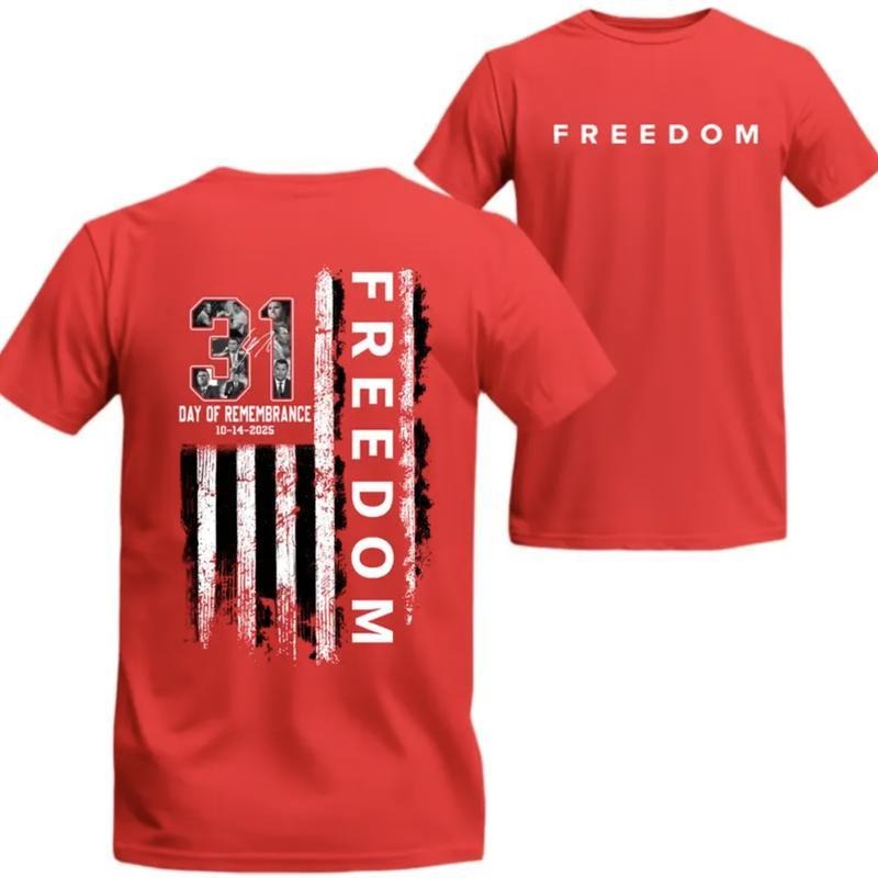 Freedom 14th October Wear Red TShirt, Remembrance Day Shirt, 31 Years Day of Remembrance Tee, America Flag 2 Sided TShirt, Tribute CJK Men Women Casual Cotton Tee, Graphic True American Patriot Top style 02