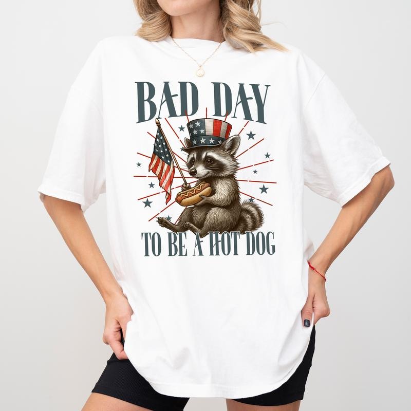 MAPTEES Bad Day To Be a Hot Dog Comfort Colors Shirt, Funny Raccoon T-shirt, Funny 4th Of July Graphic Tee, Summer Clothing, Party Outfits