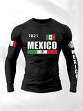 Men's Sporty Long Sleeve T-Shirt, Spring & Fall Fashion Round Neck, Mexican Eagle Snake Letter Pattern, Comfortable Streetwear