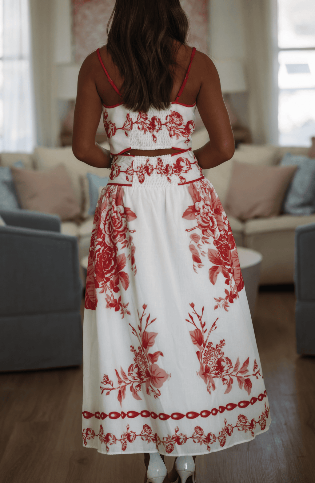Bloom Theory Crop Top and Maxi Skirt - White and Red