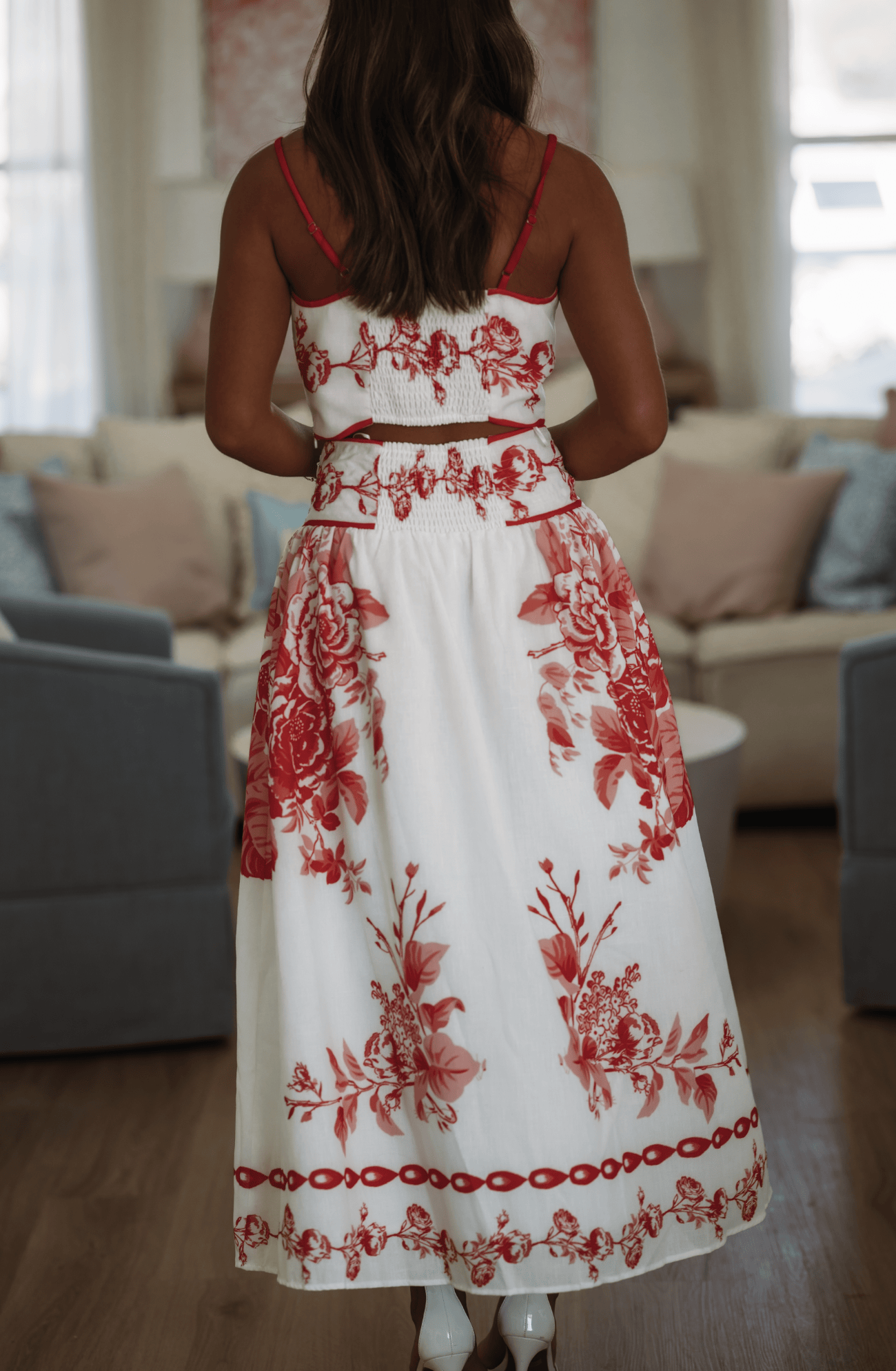 Bloom Theory Crop Top and Maxi Skirt - White and Red