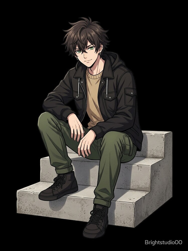 KAIRO Sitting Anime Streetwear Character – Urban Chill Style by Brightstudio00 Unisex T-shirt, Sweatshirt, Hoodie, Long Sleeve Tee