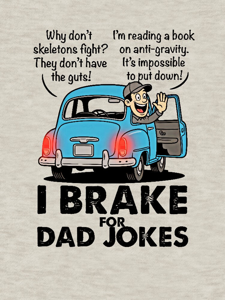 I Brake For Dad Jokes - Funny Cartoon Dad in Vintage Blue Car Pun Poster by David Brookes Digital