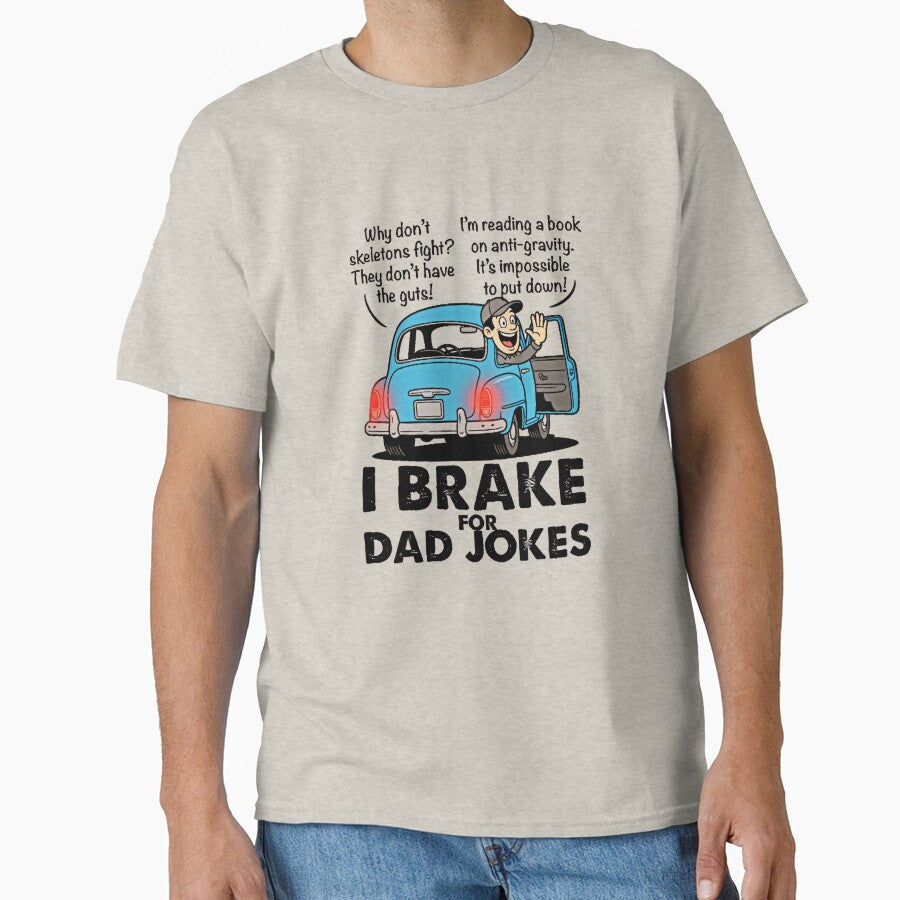 I Brake For Dad Jokes - Funny Cartoon Dad in Vintage Blue Car Pun Poster by David Brookes Digital