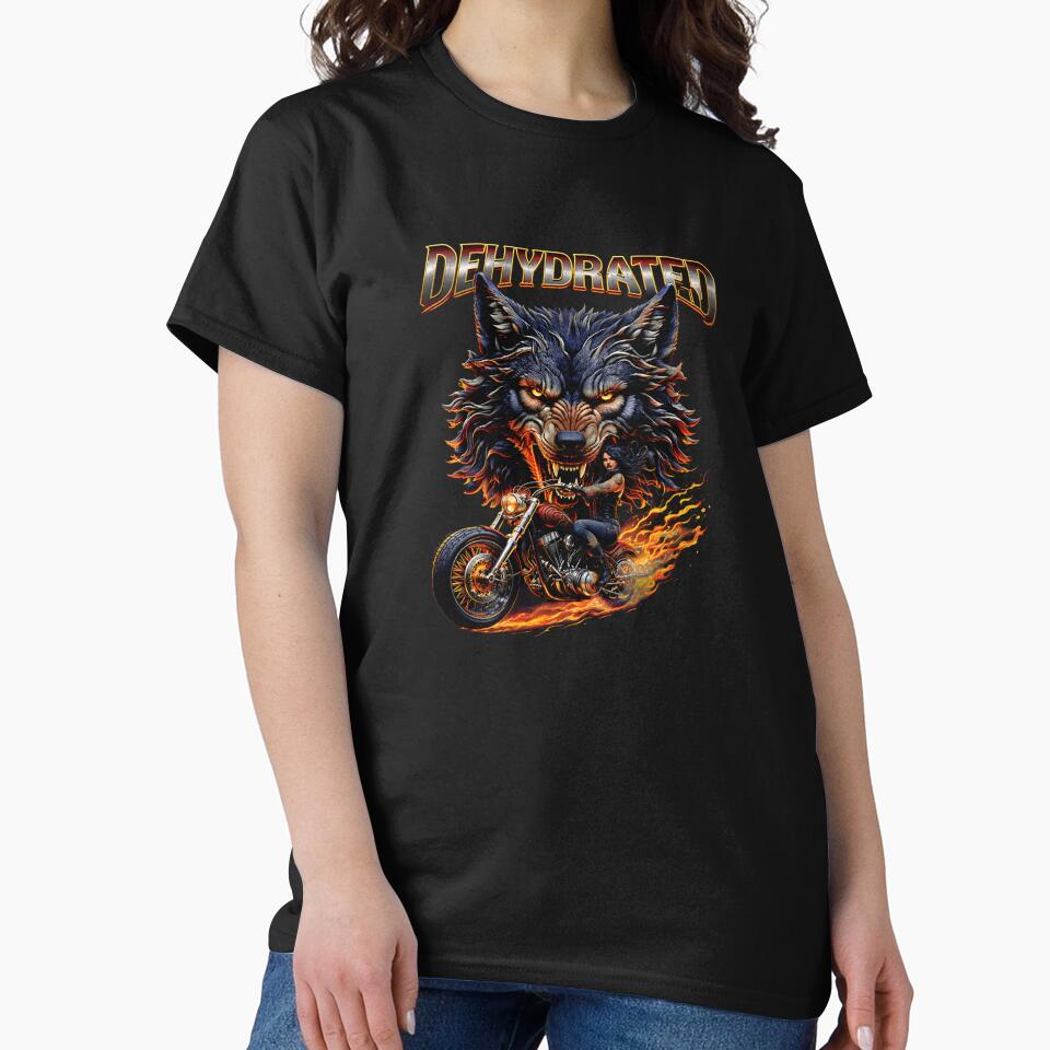 Dehydrated Wolf Motorcycle Graphic Retro Washed by MBSdesingArt Unisex T-shirt, Sweatshirt, Hoodie, Long Sleeve Tee