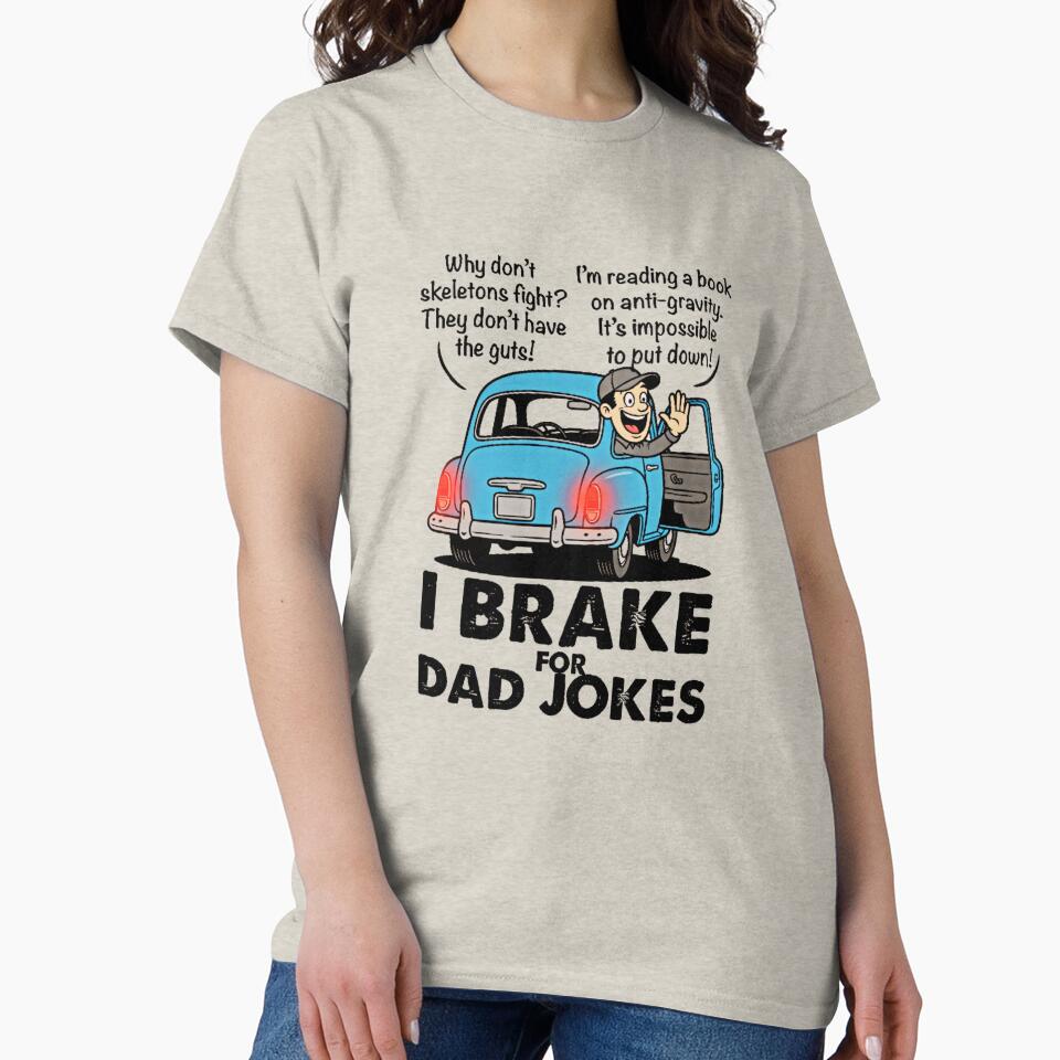 I Brake For Dad Jokes - Funny Cartoon Dad in Vintage Blue Car Pun Poster by David Brookes Digital