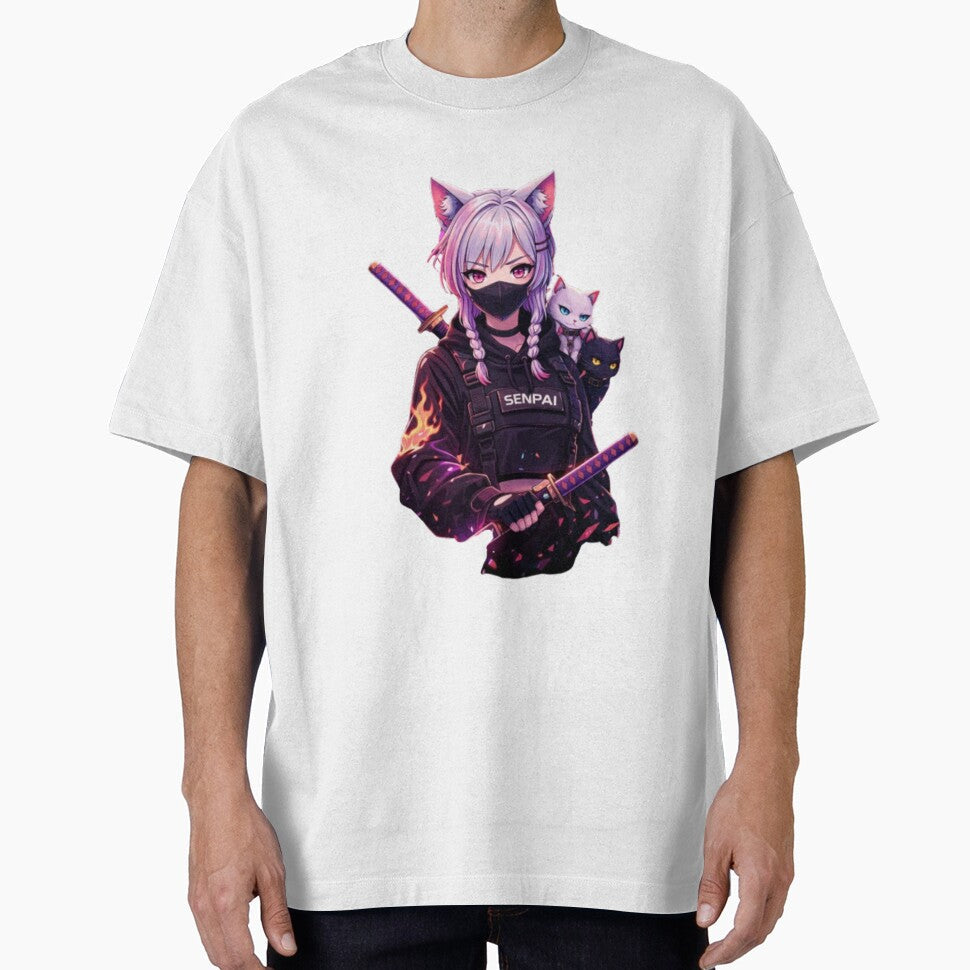 Cyberpunk Anime Cat Girl Streetwear Aesthetic T-Shirt Design by AKVisionDesigns Unisex T-shirt, Sweatshirt, Hoodie, Long Sleeve Tee