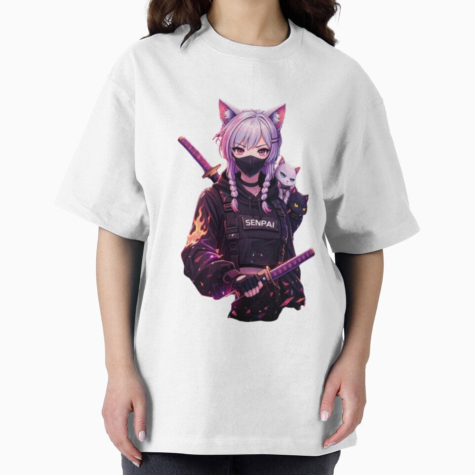 Cyberpunk Anime Cat Girl Streetwear Aesthetic T-Shirt Design by AKVisionDesigns Unisex T-shirt, Sweatshirt, Hoodie, Long Sleeve Tee